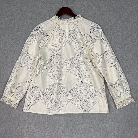Sezane White Bianca 3/4 Sleeve Lace Blouse Size 40 Large - Picture 6 of 11